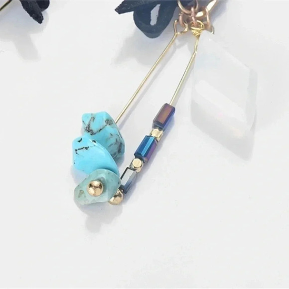 2 LEFT! Opal Dangle Earrings Turquoise Hematite Beads - Picture 6 of 10